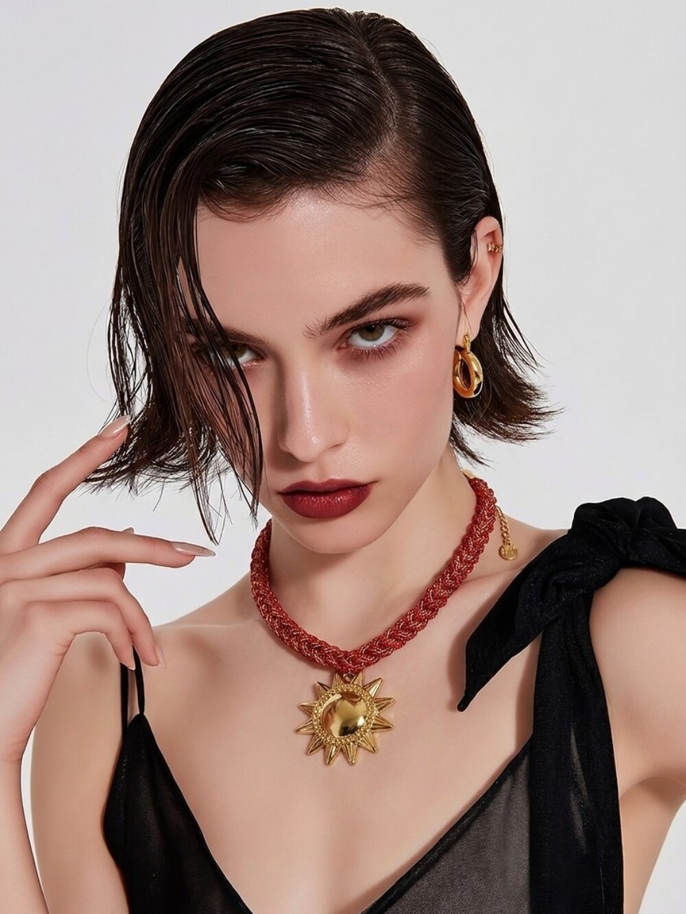 Mayamar Red Woven Sun Pendant Necklace & Gift Bag